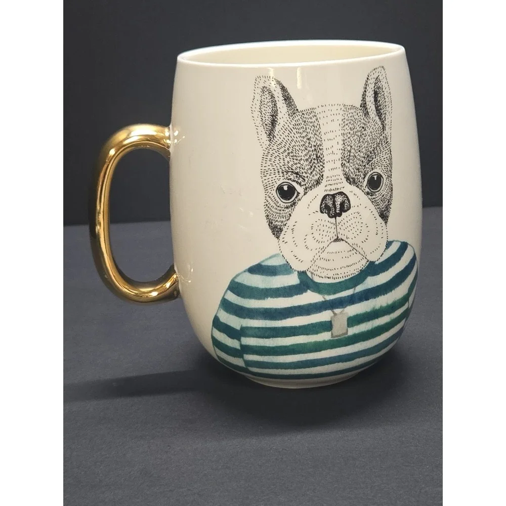 Pier 1 Imports French Bulldog Mug Gold Handle Limited Edition Dog Coffee‎ Cup